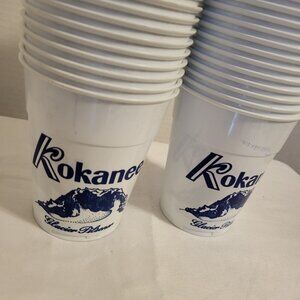 Vintage lot of 50 Kokanee Glacier Pilsner Beer Plastic Cups 16oz white blue